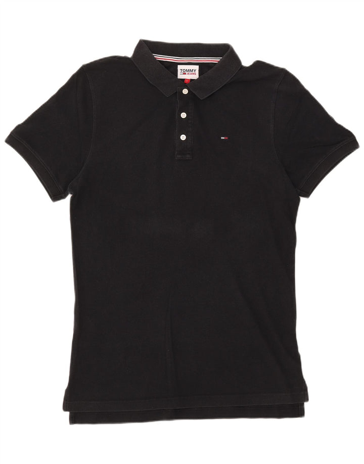 TOMMY HILFIGER Mens Polo Shirt Large Black Cotton