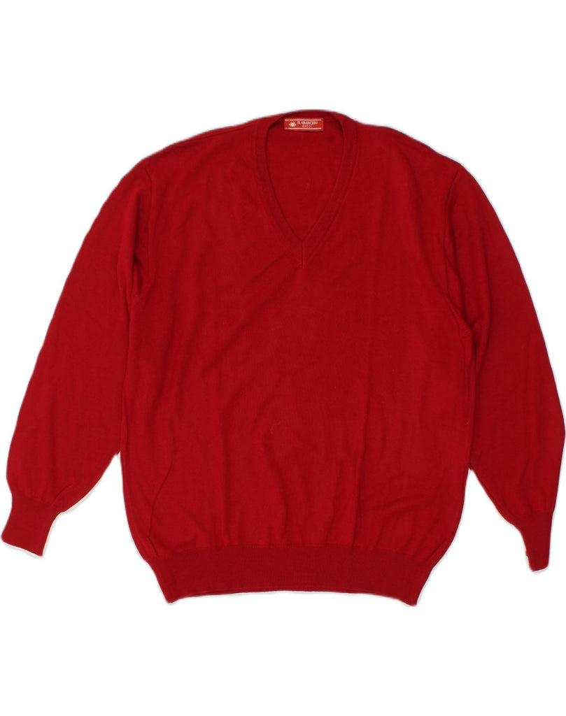 IL GRANCHIO Mens V-Neck Jumper Sweater Large Red Wool | Vintage Il Granchio | Thrift | Second-Hand Il Granchio | Used Clothing | Messina Hembry 