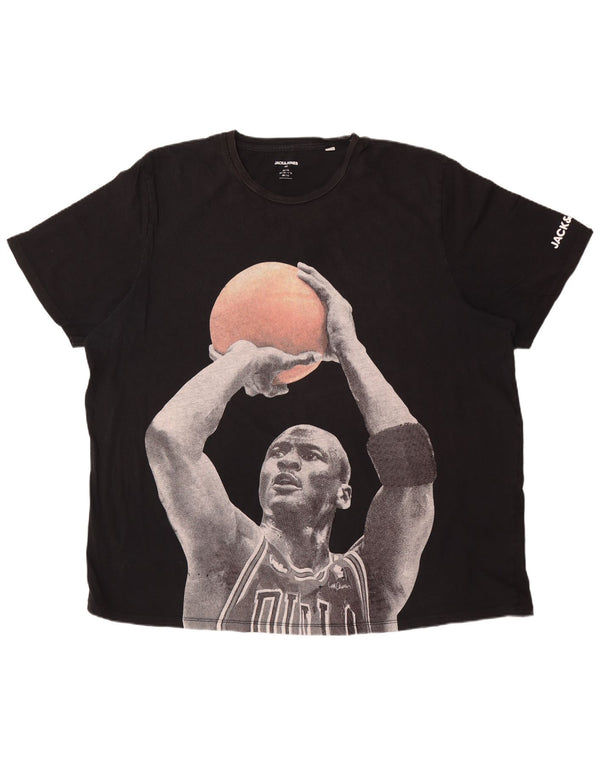 Jack & Jones Mens Michael Jordan Graphic T-Shirt Top 3XL Black Cotton