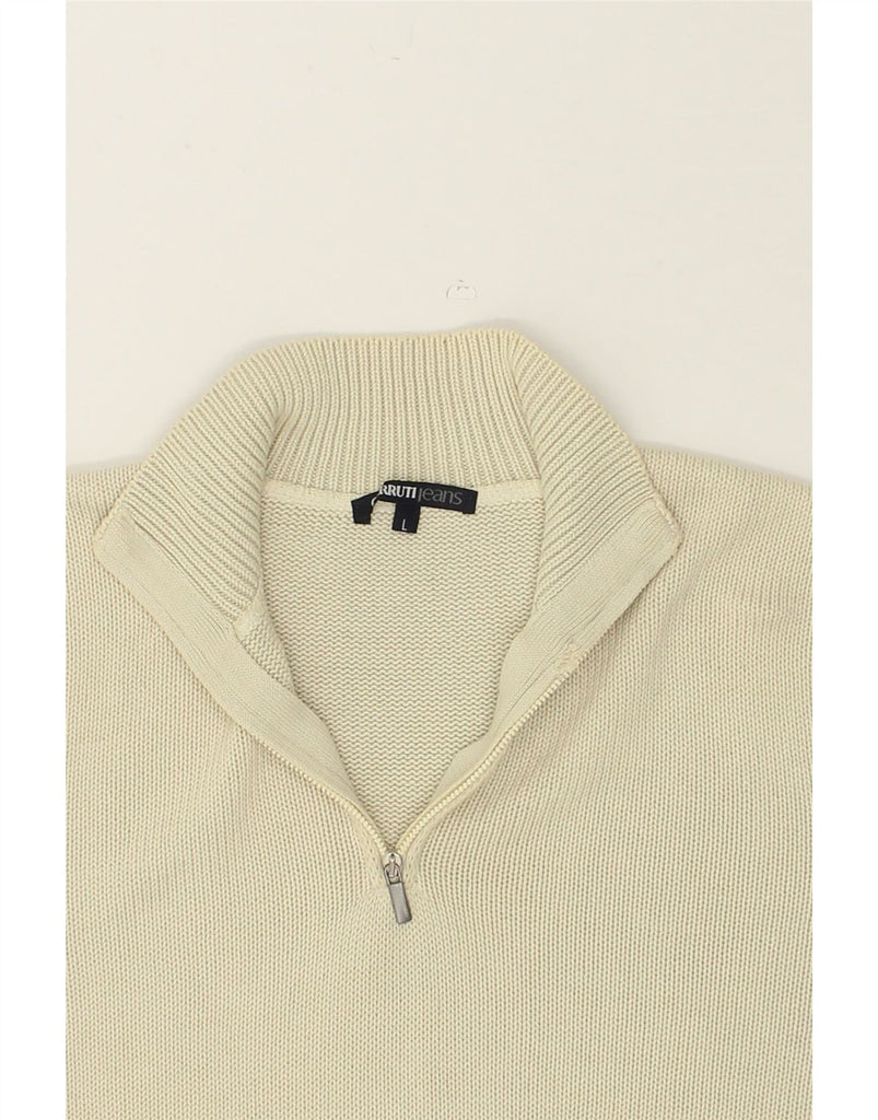 CERRUTI Mens Zip Neck Jumper Sweater Large Beige Cotton | Vintage Cerruti | Thrift | Second-Hand Cerruti | Used Clothing | Messina Hembry 
