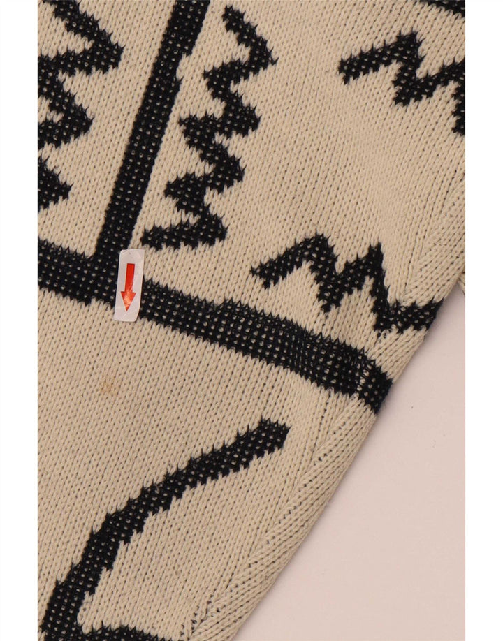 Vintage Mens Abstract Pattern Crew Neck Jumper Sweater Large Beige