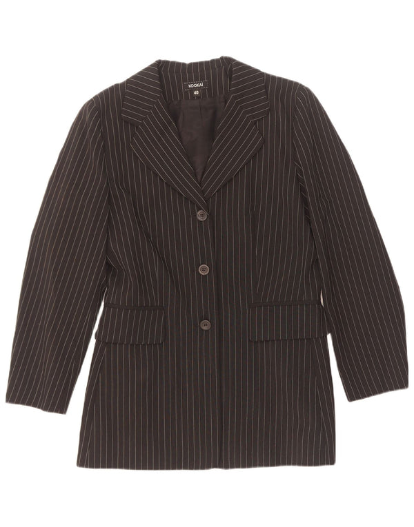Kookai Womens 3 Button Blazer Jacket EU 40 Medium Black Pinstripe Polyester