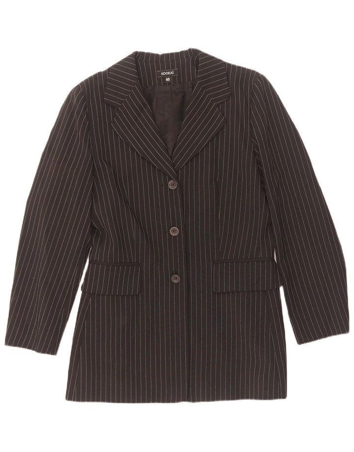 Kookai Womens 3 Button Blazer Jacket EU 40 Medium Black Pinstripe Polyester