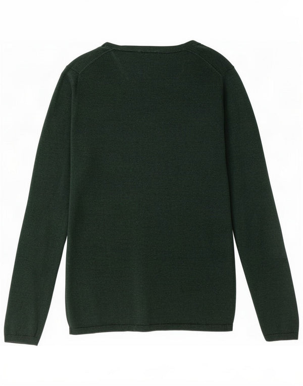Tommy Hilfiger Womens V-Neck Jumper Sweater UK 10 Small Green Wool