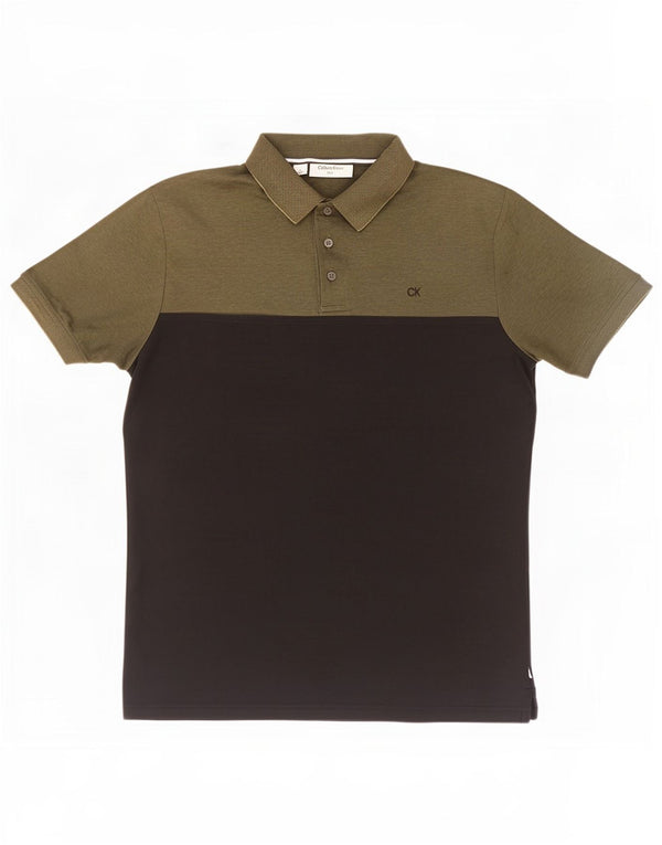 Calvin Klein Mens Polo Shirt Medium Black Colourblock Cotton