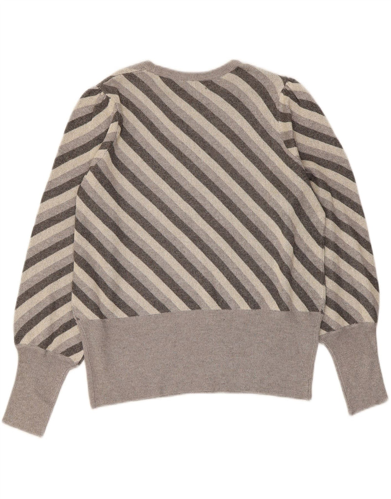 MARKS & SPENCER Womens Crew Neck Jumper Sweater UK 14 Large  Grey Striped Vintage Marks & Spencer and Second-Hand Marks & Spencer from Messina Hembry 