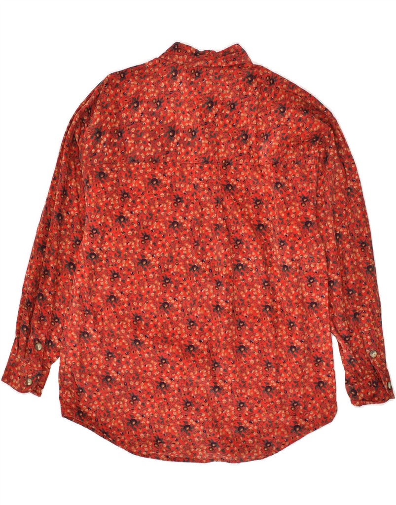 EDDIE BAUER Womens Corduroy Shirt UK 10 Small Maroon Floral Cotton | Vintage Eddie Bauer | Thrift | Second-Hand Eddie Bauer | Used Clothing | Messina Hembry 