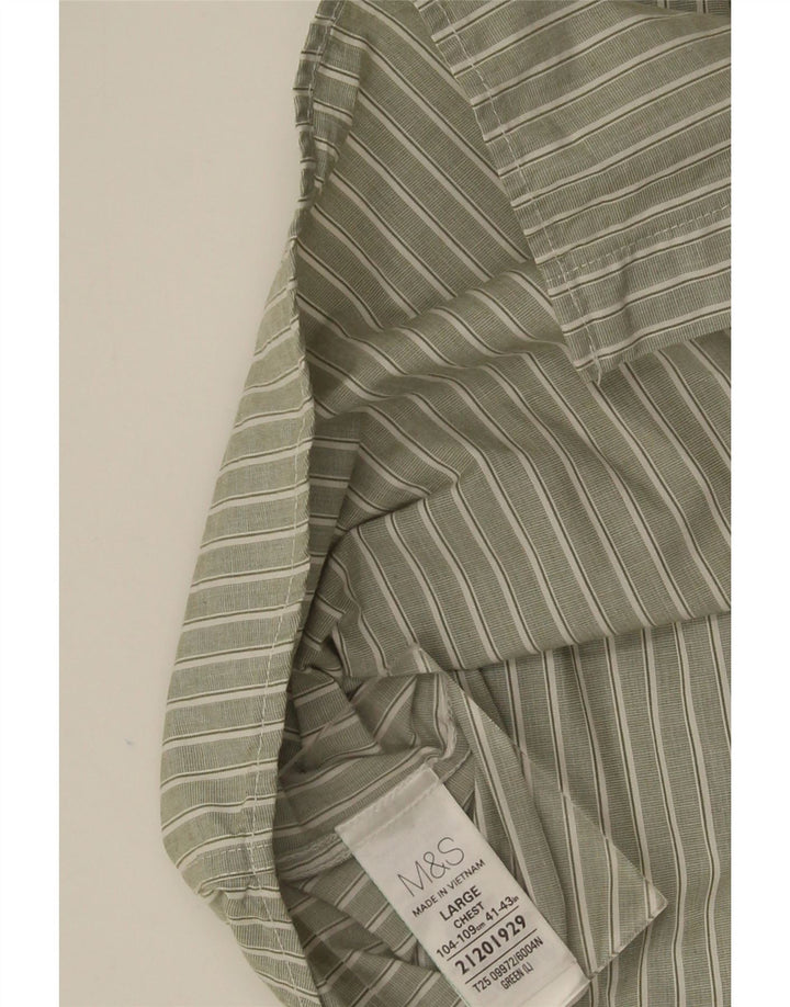 Marks & Spencer Mens Shirt Large Khaki Striped Cotton