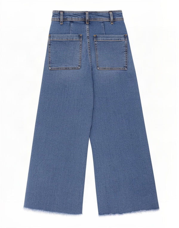 Zara Womens The Marine Crop Wide Leg Straight Jeans EU 36 XS W26 L24 Blue