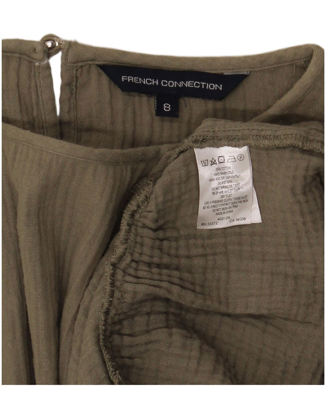 French Connection Womens Oversized Blouse Top UK 8 Small  Khaki Cotton
