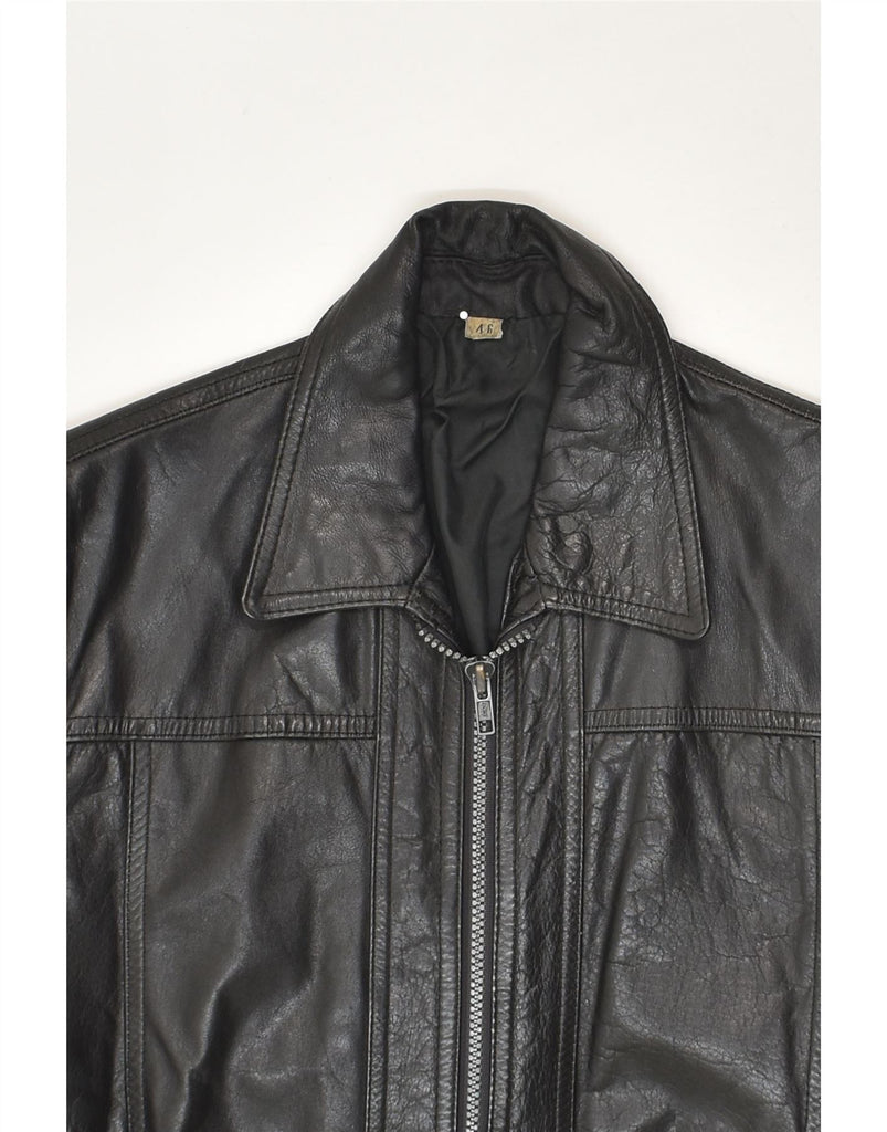 VINTAGE Mens Bomber Leather Jacket IT 46 Small Black Leather | Vintage Vintage | Thrift | Second-Hand Vintage | Used Clothing | Messina Hembry 