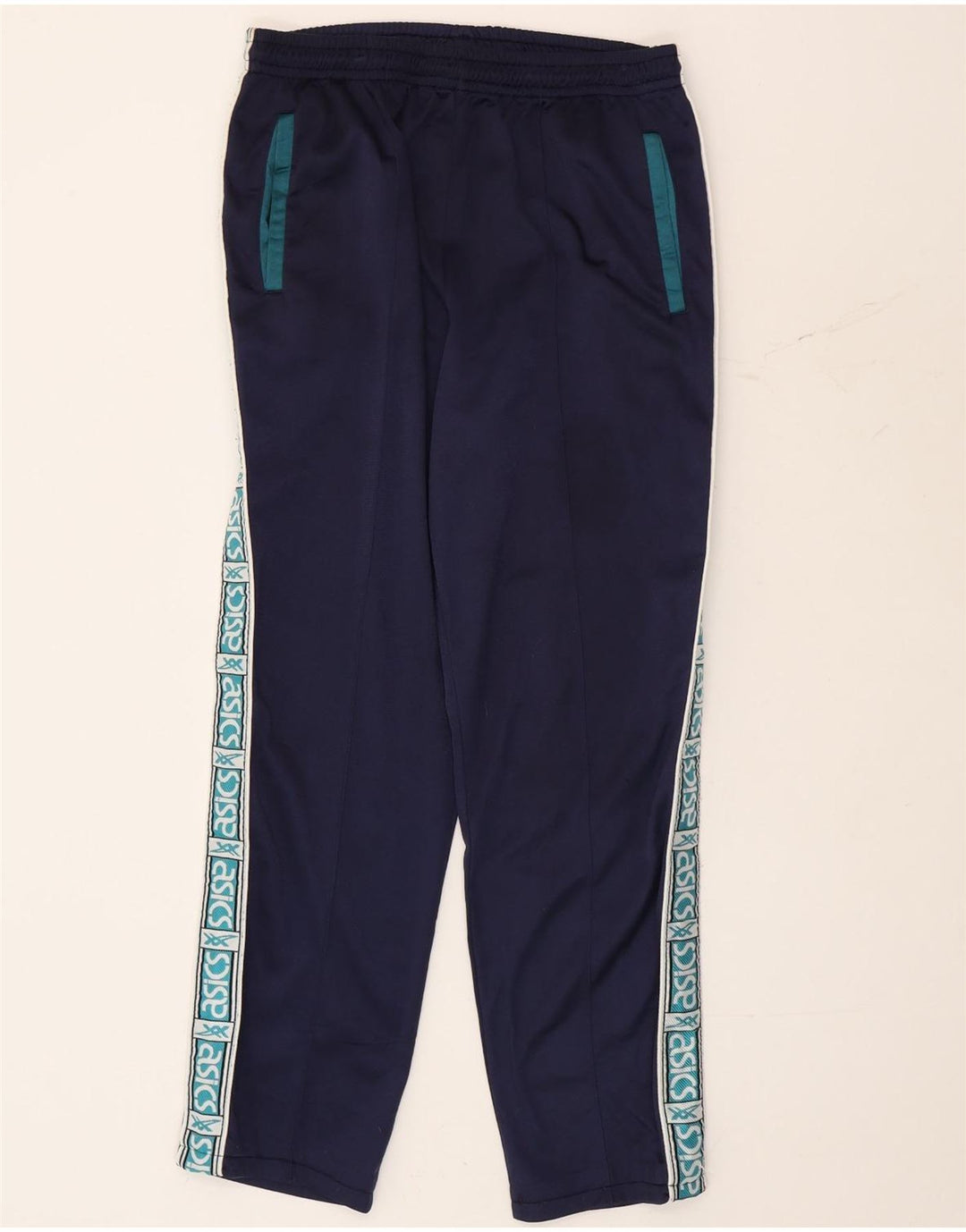 Asics Mens Graphic Tracksuit Trousers Medium Navy Blue Colourblock