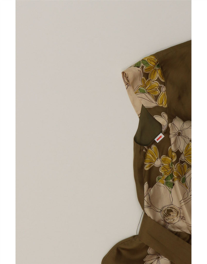 PHASE EIGHT Womens Sleeveless Wrap Dress UK 10 Small Khaki Floral Silk Vintage Phase Eight and Second-Hand Phase Eight from Messina Hembry 