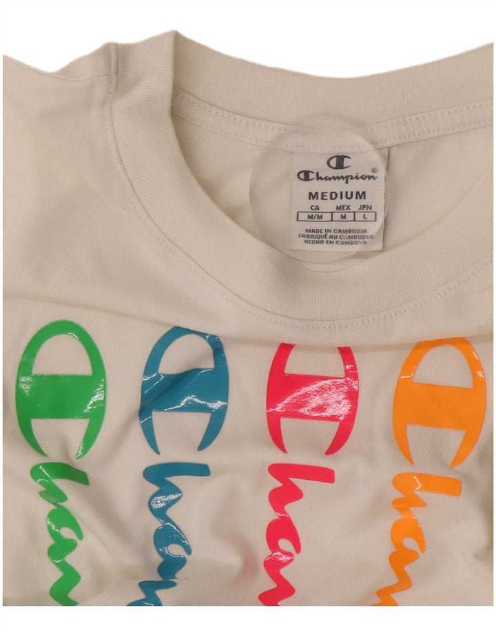 Champion Womens Crop Graphic T-Shirt Top UK 14 Medium White