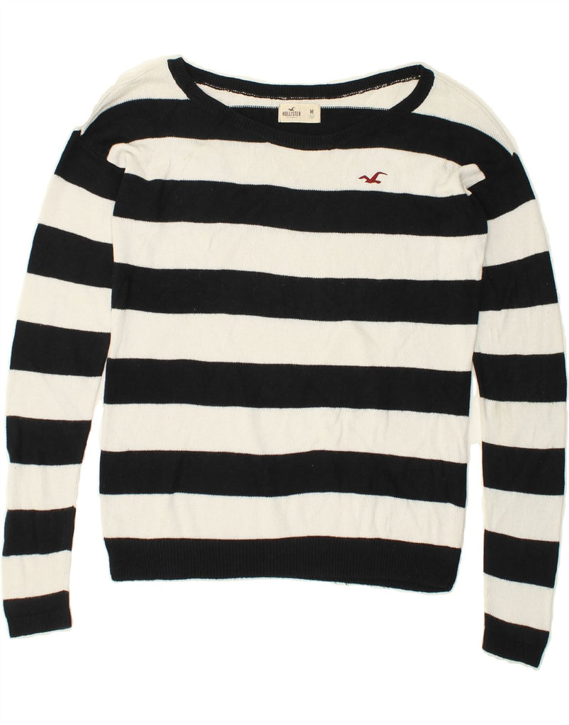 HOLLISTER Womens Boat Neck Jumper Sweater UK 14 Medium Black Striped | Vintage Hollister | Thrift | Second-Hand Hollister | Used Clothing | Messina Hembry 