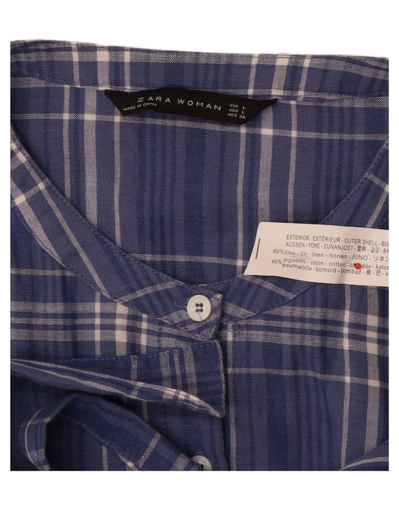 ZARA Womens Long Sleeve Maxi Dress UK 16 Large Blue Check Linen Vintage Zara and Second-Hand Zara from Messina Hembry 