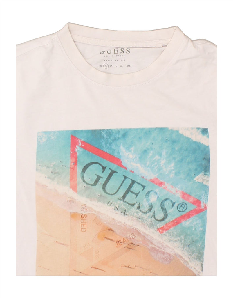 GUESS Mens Graphic T-Shirt Top  Small White Cotton | Vintage Guess | Thrift | Second-Hand Guess | Used Clothing | Messina Hembry 