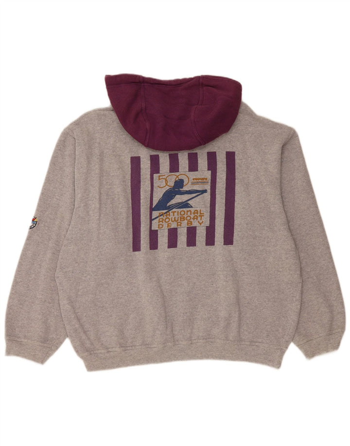 L'Equipe Womens Graphic Loose Fit Hoodie Jumper UK 20 2XL Grey Cotton