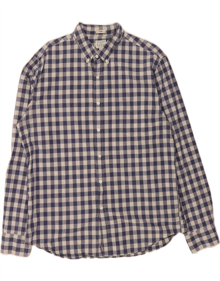 J. CREW Mens Slim Shirt XL Navy Blue Check Cotton Vintage J. Crew and Second-Hand J. Crew from Messina Hembry 