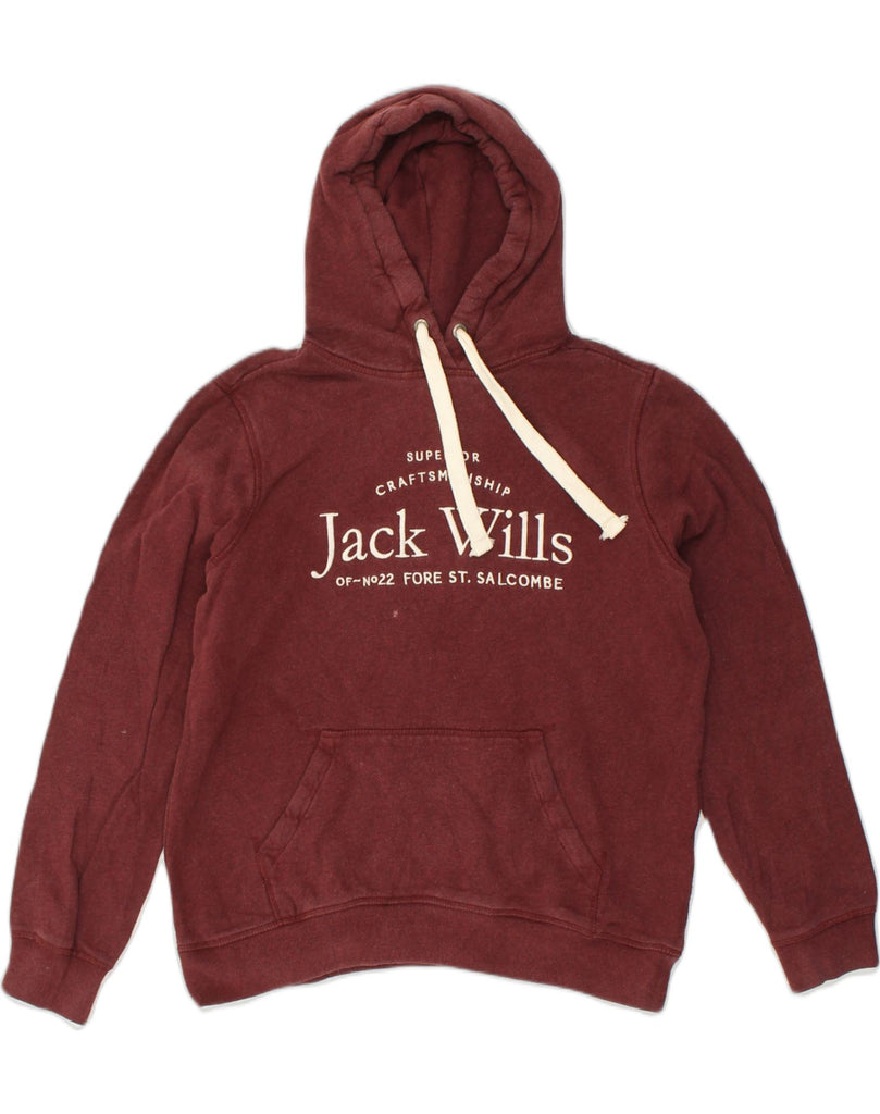 JACK WILLS Womens Graphic Hoodie Jumper UK 14 Large  Burgundy Cotton | Vintage Jack Wills | Thrift | Second-Hand Jack Wills | Used Clothing | Messina Hembry 