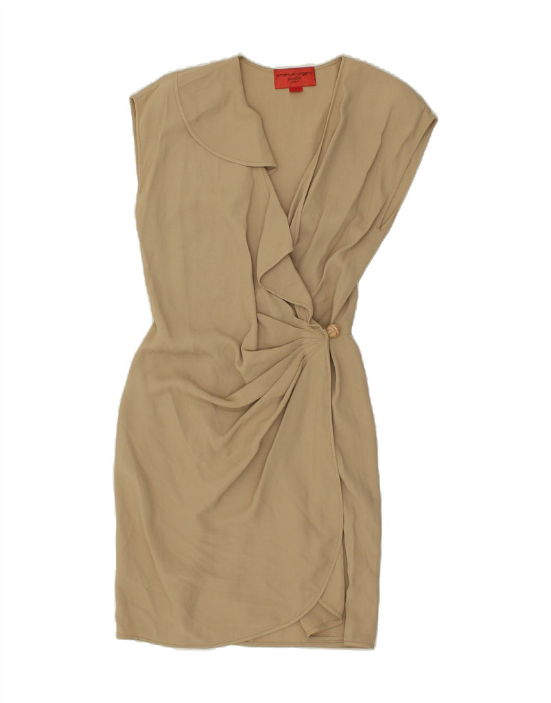 EMANUEL UNGARO Womens Sleeveless Wrap Dress UK 10 Small Beige | Vintage Emanuel Ungaro | Thrift | Second-Hand Emanuel Ungaro | Used Clothing | Messina Hembry 