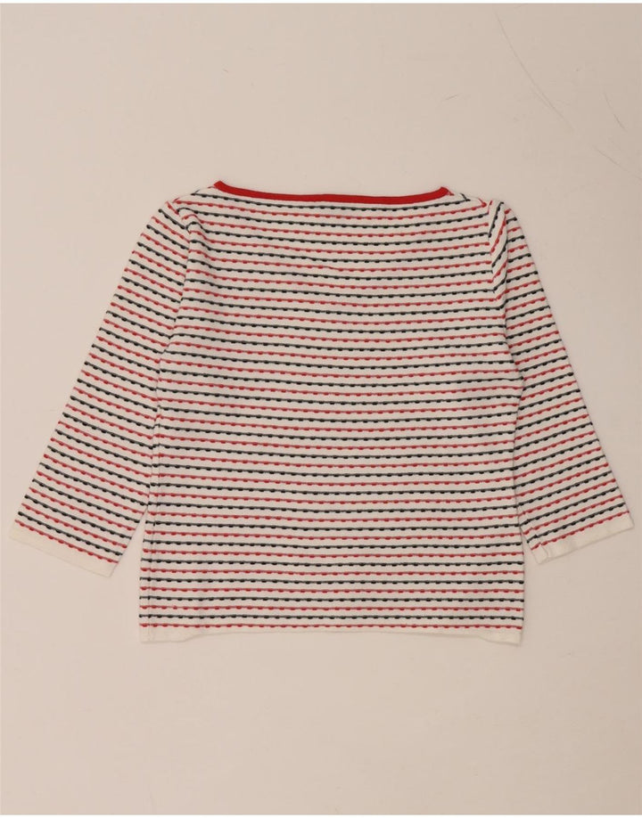MAX & CO. Womens Crop Top 3/4 Sleeve UK 14 Large White Striped Viscose