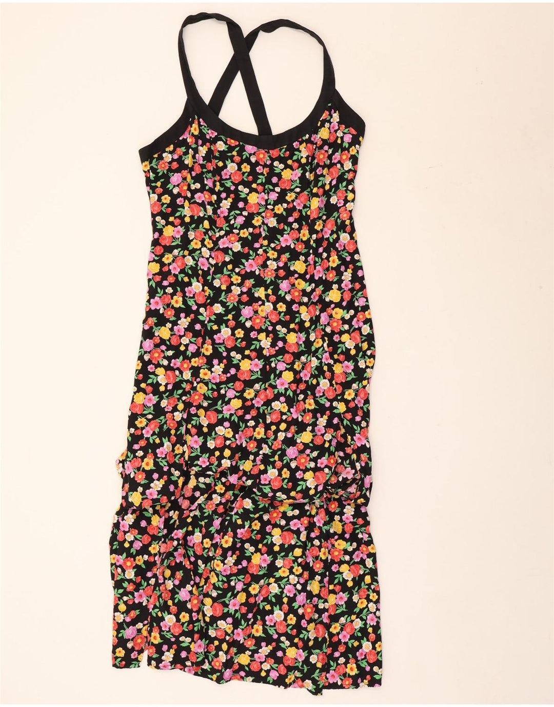 Vintage Womens Maxi Sundress UK 12 Medium Black Floral