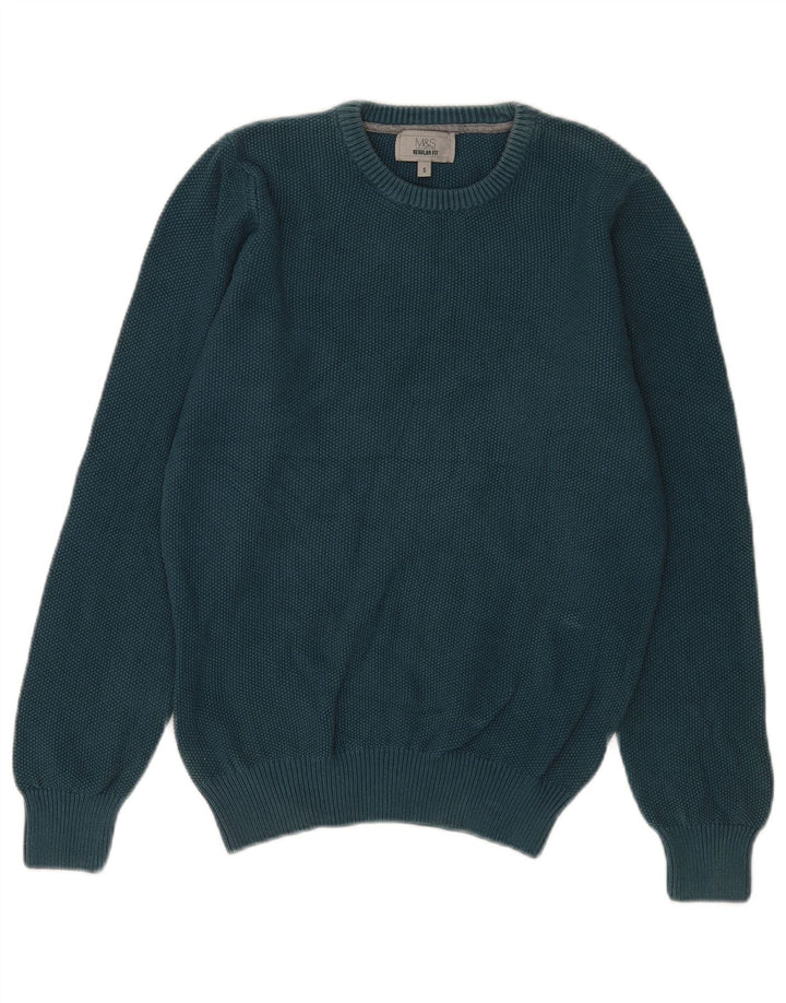 Marks & Spencer Mens Regular Fit Crew Neck Jumper Sweater Small Blue Cotton