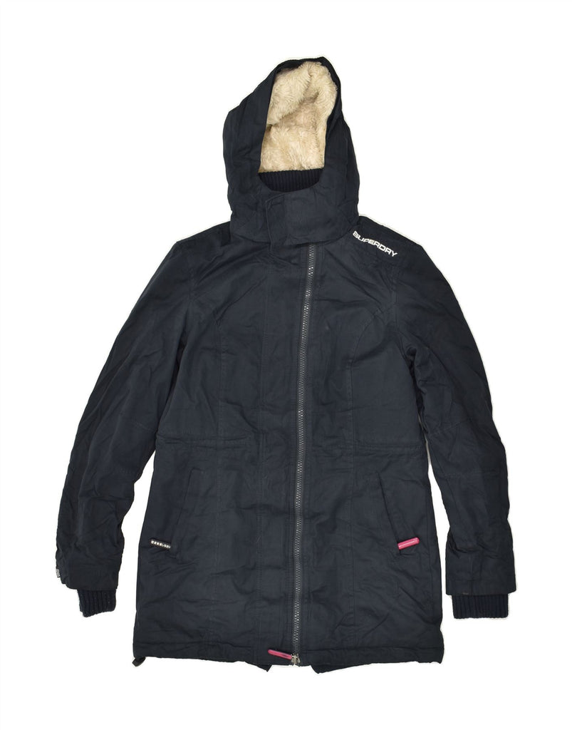 SUPERDRY Womens Sherpa Hooded Windbreaker Coat UK 14 Medium Navy Blue | Vintage Superdry | Thrift | Second-Hand Superdry | Used Clothing | Messina Hembry 