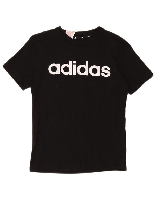 Adidas Boys Graphic T-Shirt Top 9-10 Years Black Cotton