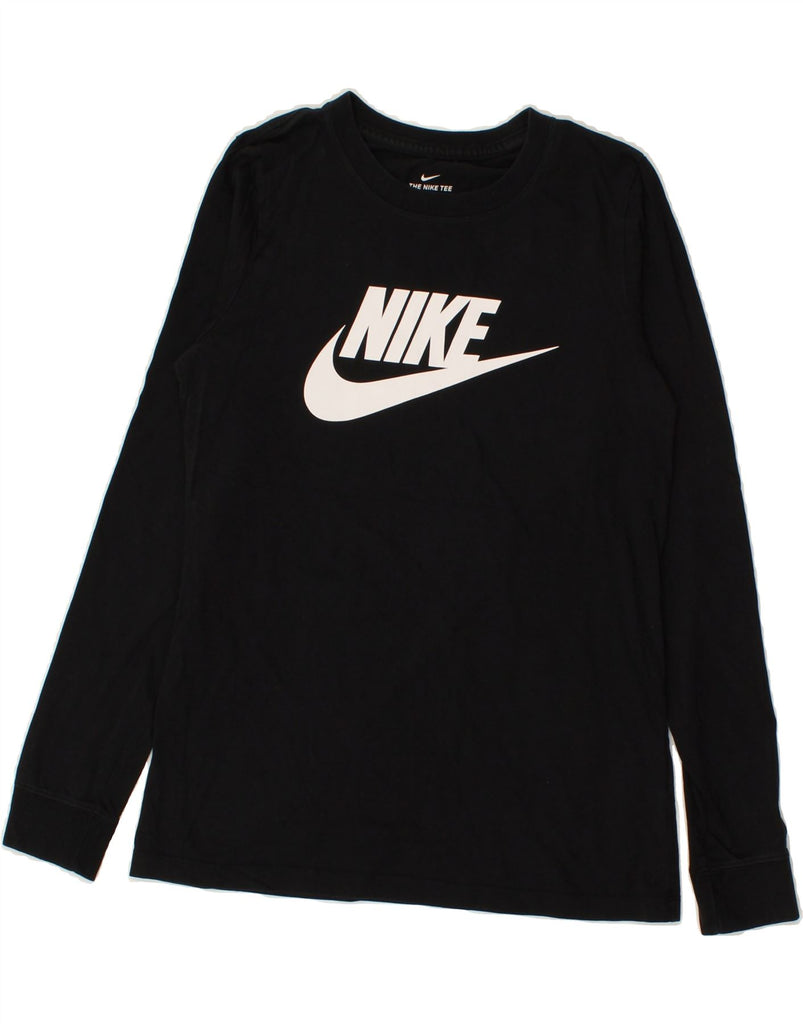 NIKE Womens Graphic Top Long Sleeve UK 10 Small Black Cotton | Vintage Nike | Thrift | Second-Hand Nike | Used Clothing | Messina Hembry 