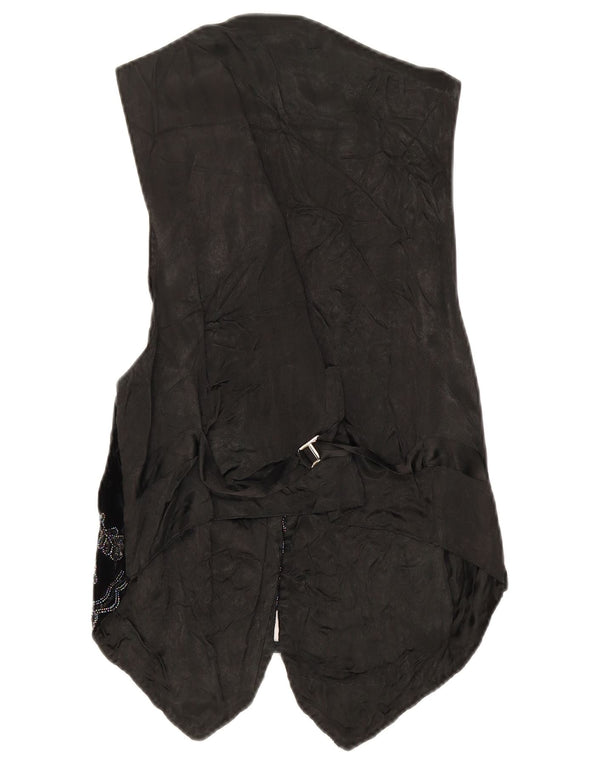 Vintage Womens Waistcoat UK 10 Small Black Floral