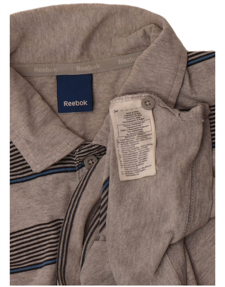 Reebok Mens Polo Shirt Medium Grey Striped Cotton