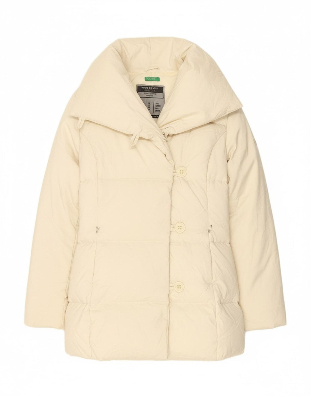 BENETTON Womens Padded Jacket UK 14 Medium Off White Polyester Vintage Benetton and Second-Hand Benetton from Messina Hembry 