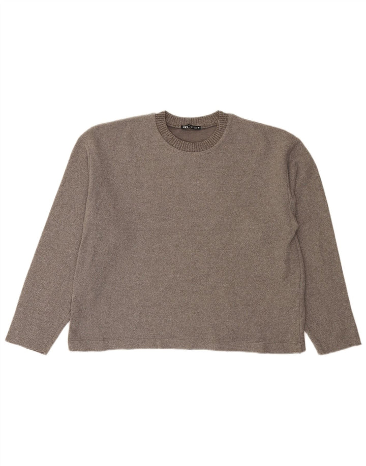 Zara Womens Crew Neck Jumper Sweater UK 16 Large Grey Polyester