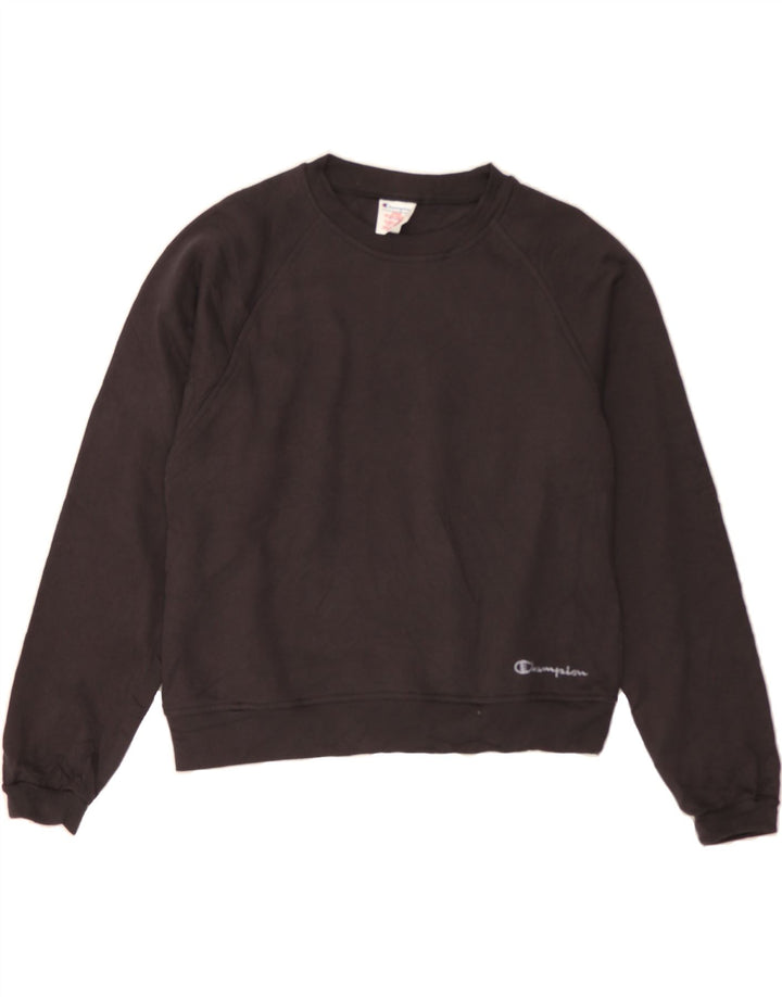 CHAMPION Womens Crop Sweatshirt Jumper UK 14 Medium Black Cotton Vintage Champion and Second-Hand Champion from Messina Hembry 