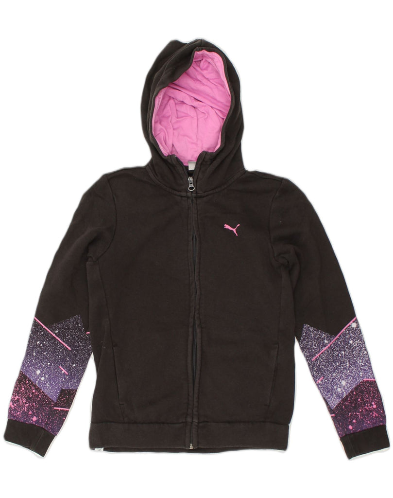 PUMA Girls Graphic Zip Hoodie Sweater 11-12 Years Black Spotted Cotton | Vintage Puma | Thrift | Second-Hand Puma | Used Clothing | Messina Hembry 