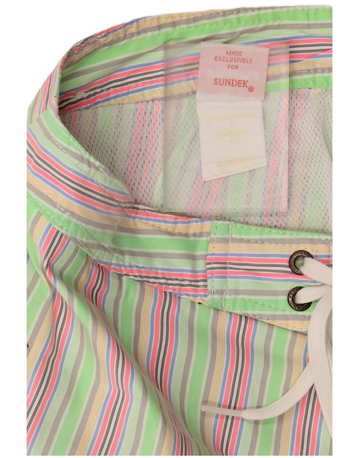 Sundek Mens Swimming Shorts Large Green Striped Polyester