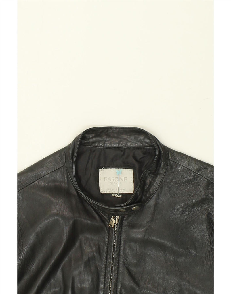 BARONE Womens Slim Bomber Leather Jacket UK 22 3XL Black Leather | Vintage Barone | Thrift | Second-Hand Barone | Used Clothing | Messina Hembry 