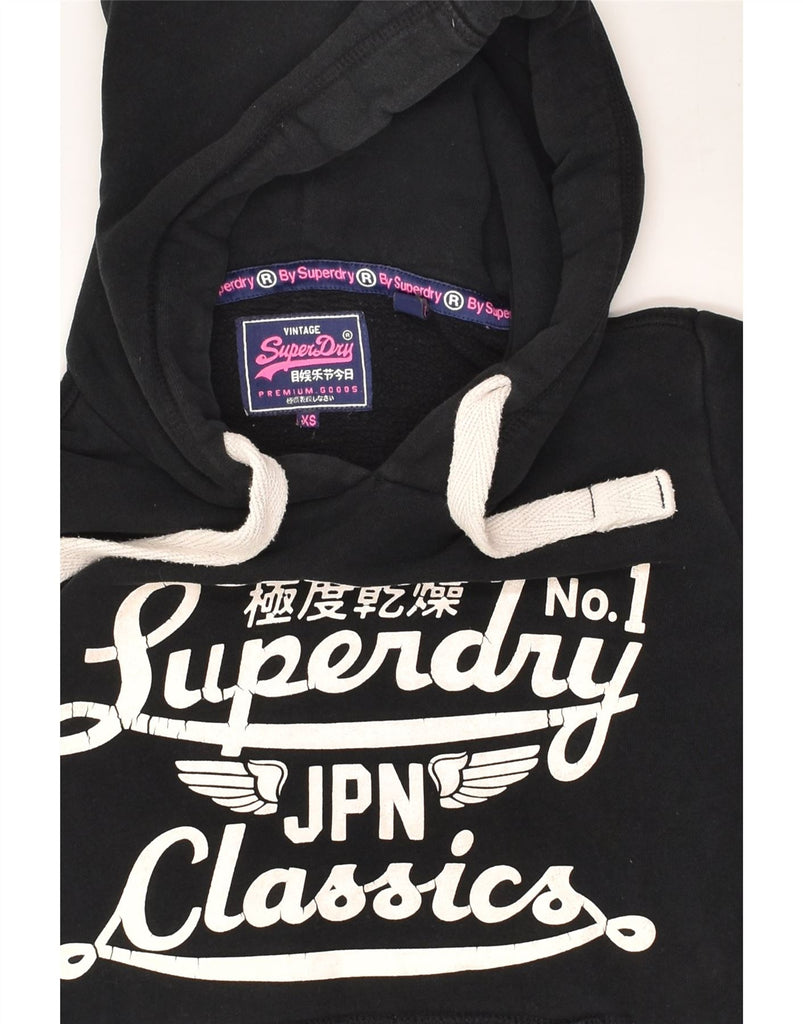 SUPERDRY Womens Graphic Hoodie Jumper UK 6 XS Black Cotton | Vintage Superdry | Thrift | Second-Hand Superdry | Used Clothing | Messina Hembry 