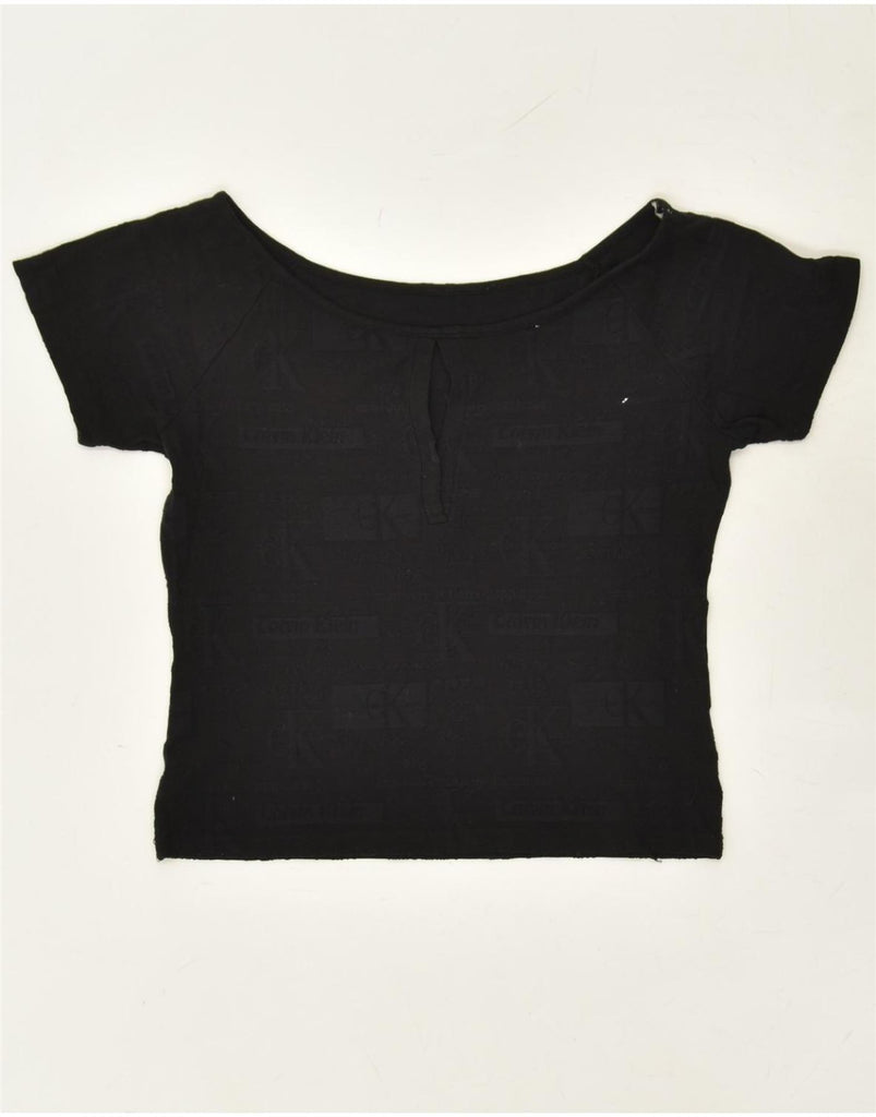 CALVIN KLEIN Womens Graphic Blouse Top UK 18 XL Black Polyamide | Vintage Calvin Klein | Thrift | Second-Hand Calvin Klein | Used Clothing | Messina Hembry 