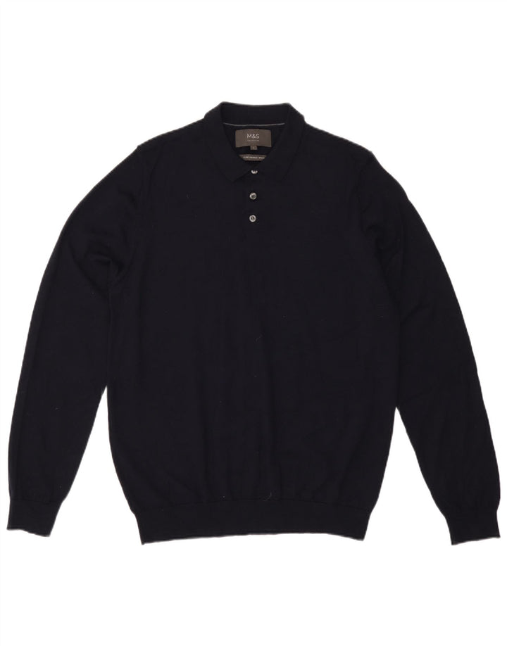 Marks & Spencer Mens Polo Neck Jumper Sweater Large Navy Blue Wool