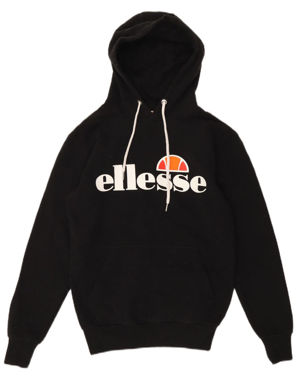 Ellesse Womens Graphic Hoodie Jumper UK 8 Small Black Cotton
