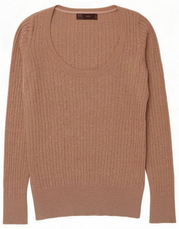 Zara Womens Boat Neck Jumper Sweater UK 14 Medium Beige Cotton