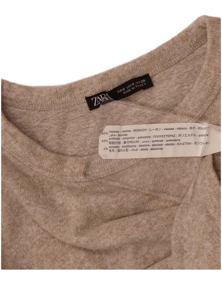 Zara Womens Crop Top Long Sleeve UK 8 Small Beige
