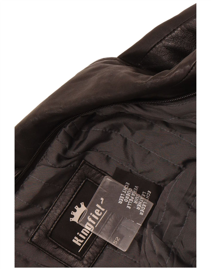 KINGFIELD Mens Leather Jacket IT 52 XL Black Leather