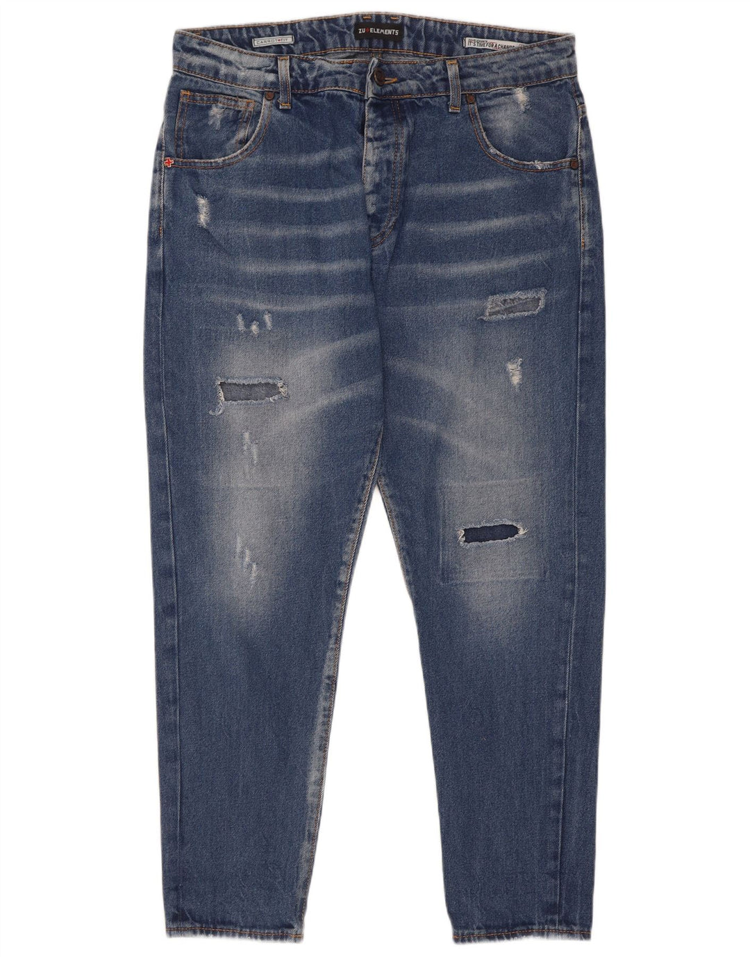 Zu Elements Mens Distressed Carrot Slim Jeans W32 L28 Blue Cotton