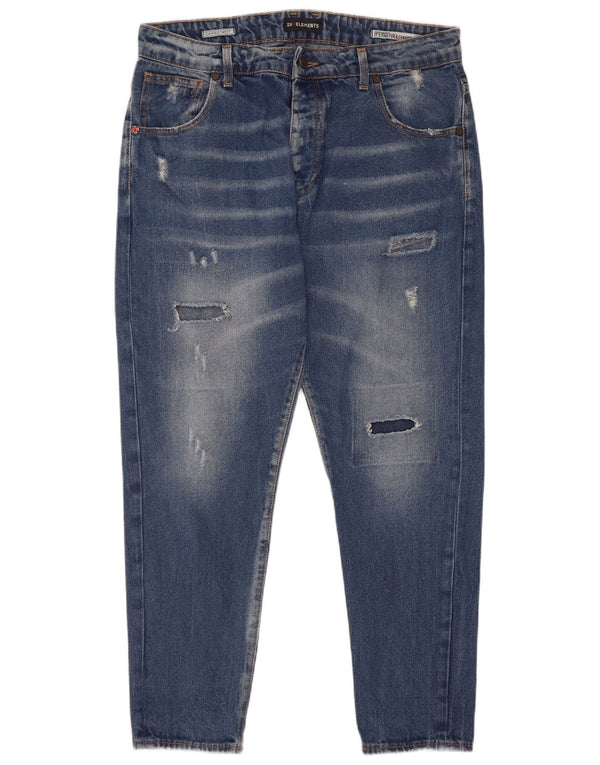 Zu Elements Mens Distressed Carrot Slim Jeans W32 L28 Blue Cotton