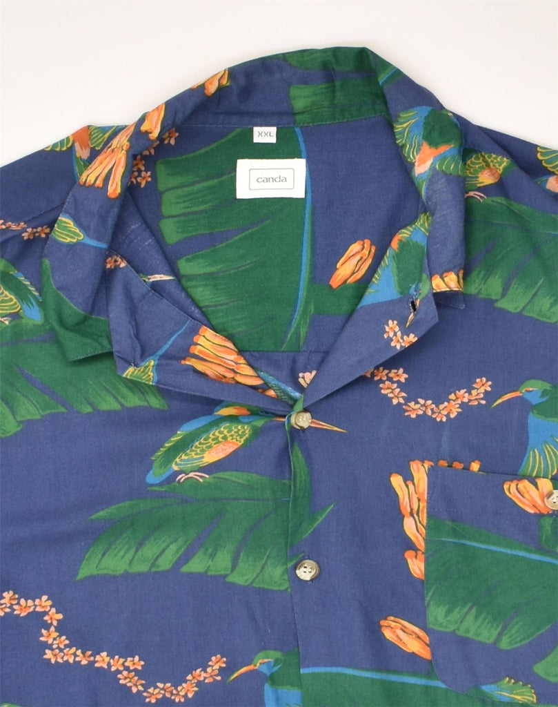 CANDA Mens Short Sleeve Shirt 2XL Navy Blue Floral Viscose | Vintage Canda | Thrift | Second-Hand Canda | Used Clothing | Messina Hembry 