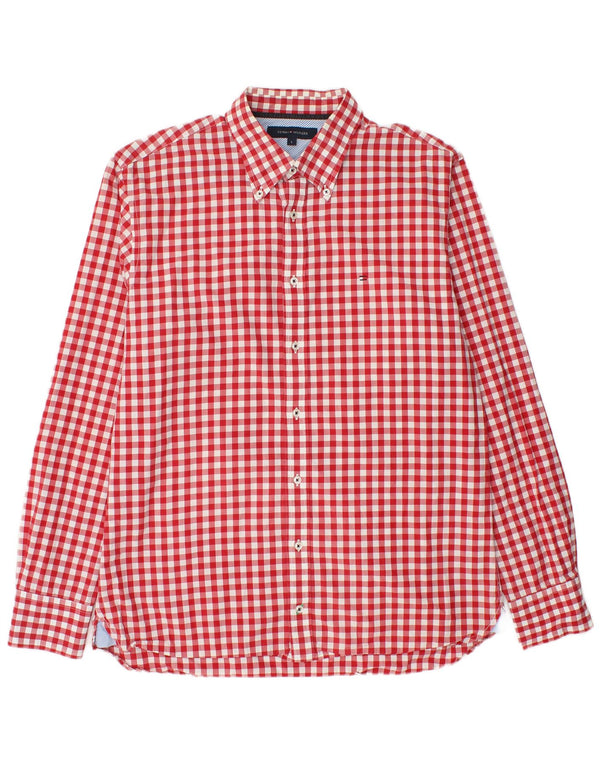 Tommy Hilfiger Mens Shirt Large Red Gingham Cotton